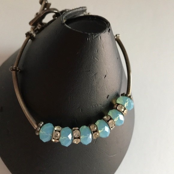 Vintage Handmade Pacific Opal Swarovski Crystal Curved Sterling Silver Bracelet - Picture 2 of 8